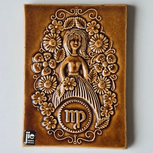 Vintage Jie Gantofta Sweden &quot;Virgo Zodiac&quot; Ceramic Wall Plaque | Designed by Aimo Nietosvuori | No. 789/2 | Made in Sweden |