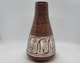Jarrón de lava gorda de cerámica marrón Strehla / Hecho en la RDA / Alemania del Este /