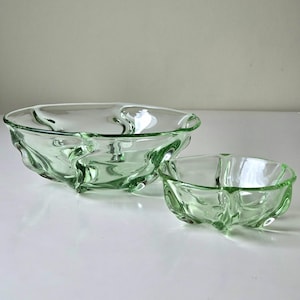 Vintage Czechoslovakian Green Art Glass Bowls | Bohemian Glass |