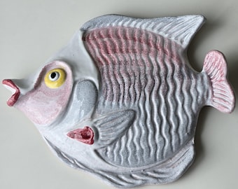 ヴィンテージ イタリア 壁掛け 陶器 魚 装飾 海の生物 多色 浅浮き彫り