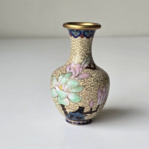 Vintage Cloisonné Small Vase with Lotus Blossom Motif