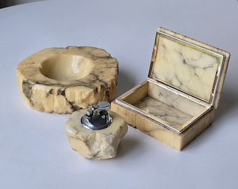 Bianchi Romano 1960s Italian Hand Carved Alabaster Smoking Set