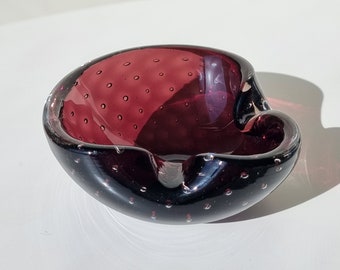 Vintage Murano Purple Controlled Bubble Ashtray | Made in Italy, 1970s |
