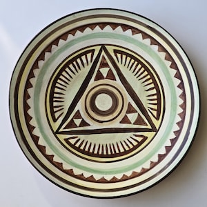 Vintage Hand-Painted Geometric Wall Plate - Mid-Century Plate |