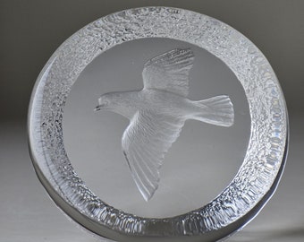 Vintage Mats Jonasson #9184 Glass Bird Paperweight - Signed