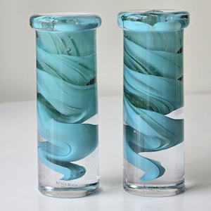 Pair of Vintage Kosta Boda Turquoise Atoll Candleholders by Anna Ehrner – 1990s |