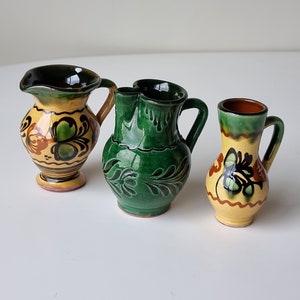 Set of 3 Vintage Folk Art Miniature Pottery Jugs/Pitchers |