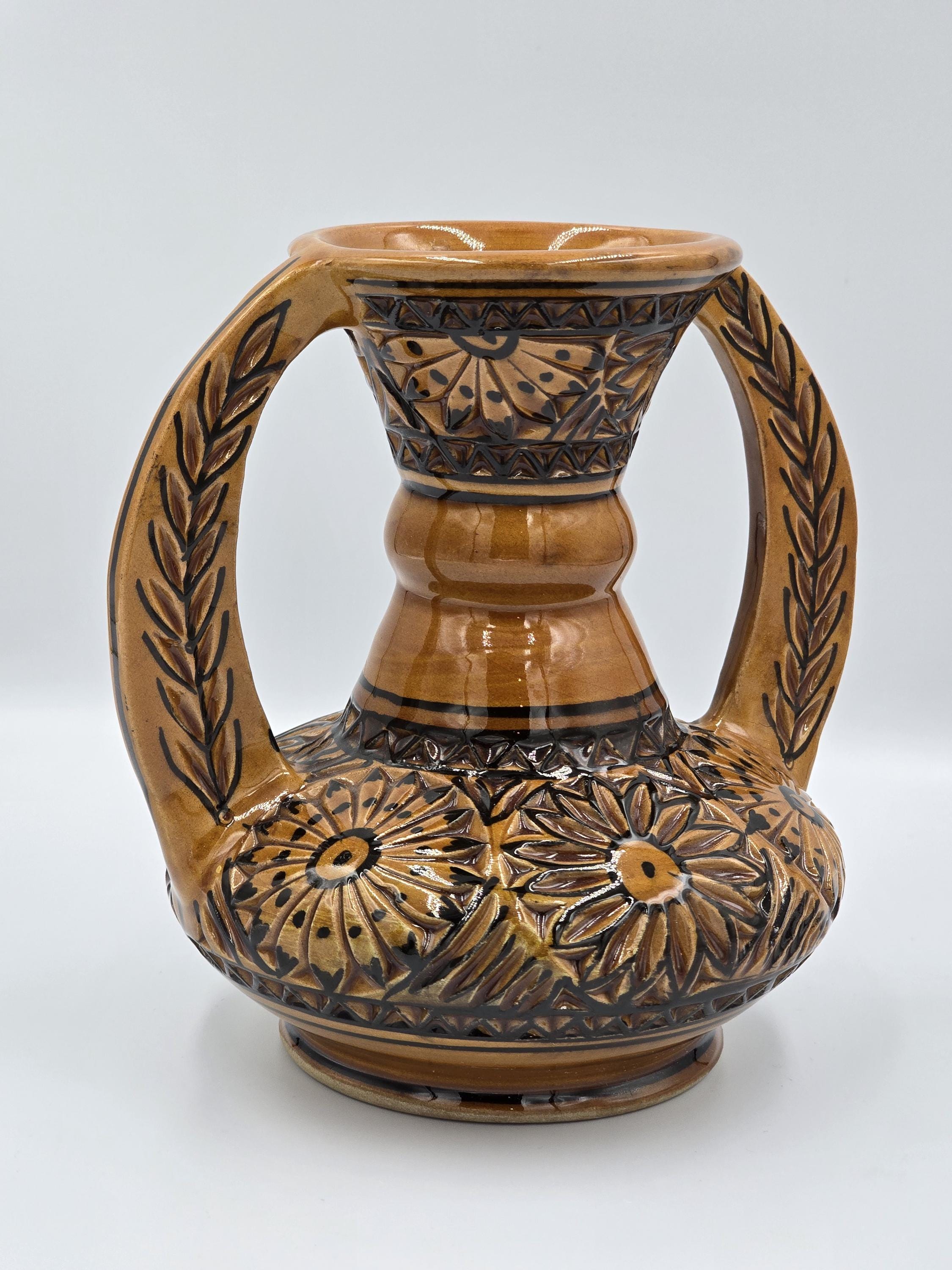 Vintage Laouini Nabeul Tunisian Double-handled Vase | Handcrafted