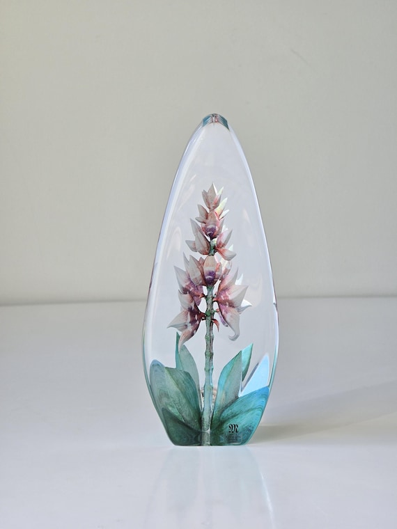 Red Orchid Mats Jonasson クリスタル Art Glass 【公式通販】