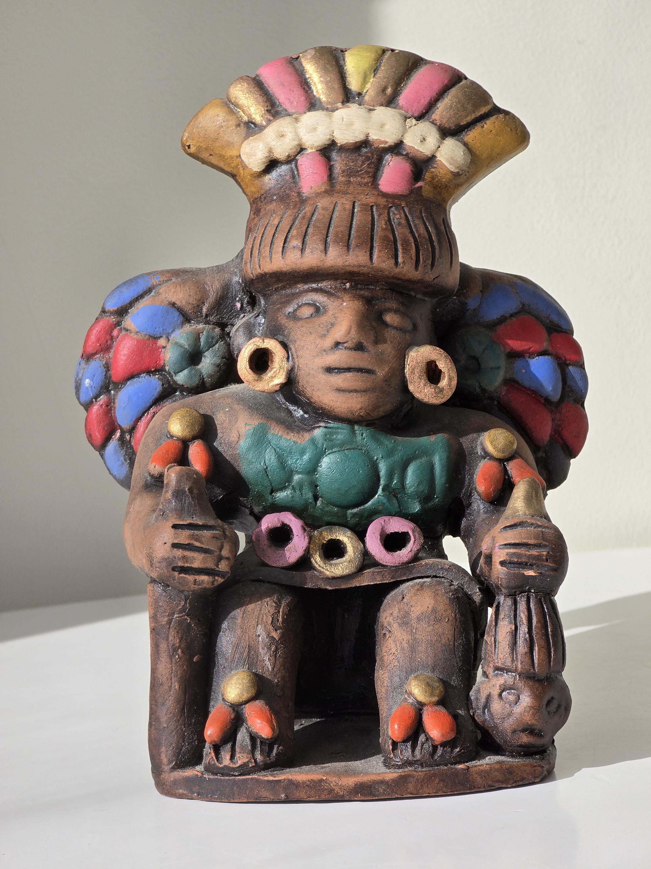 マヤ戦士像　石製 希少なヴィンテージメキシコ陶器製マヤ/アステカ戦士像 - フォーク