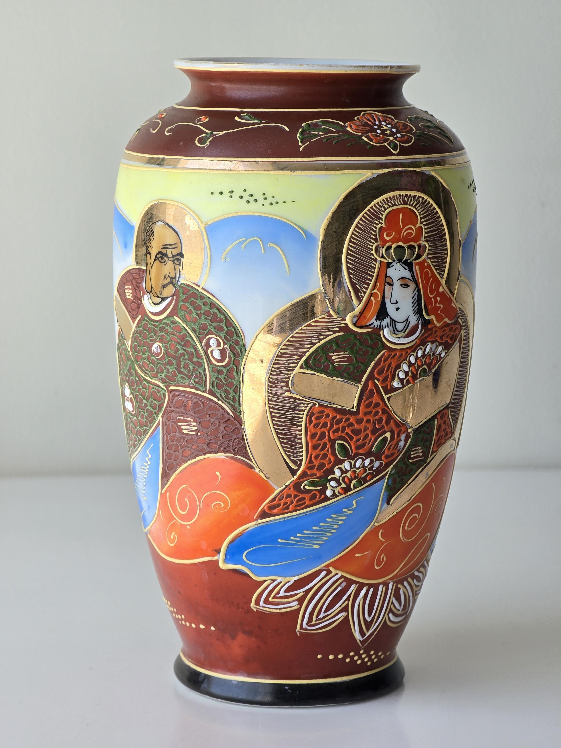 ヴィンテージの和風盛上げ花瓶 - 薩摩焼の手描き仙人 - Etsy 日本