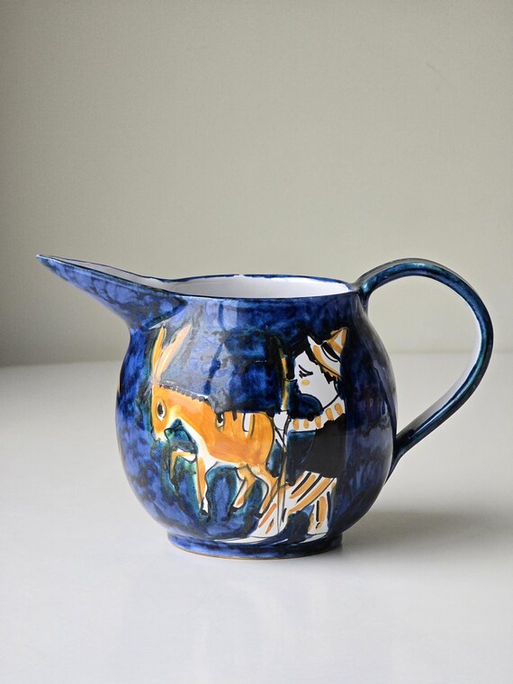 Vintage Hand-painted Italian Majolica Pitcher – Signed F.lli