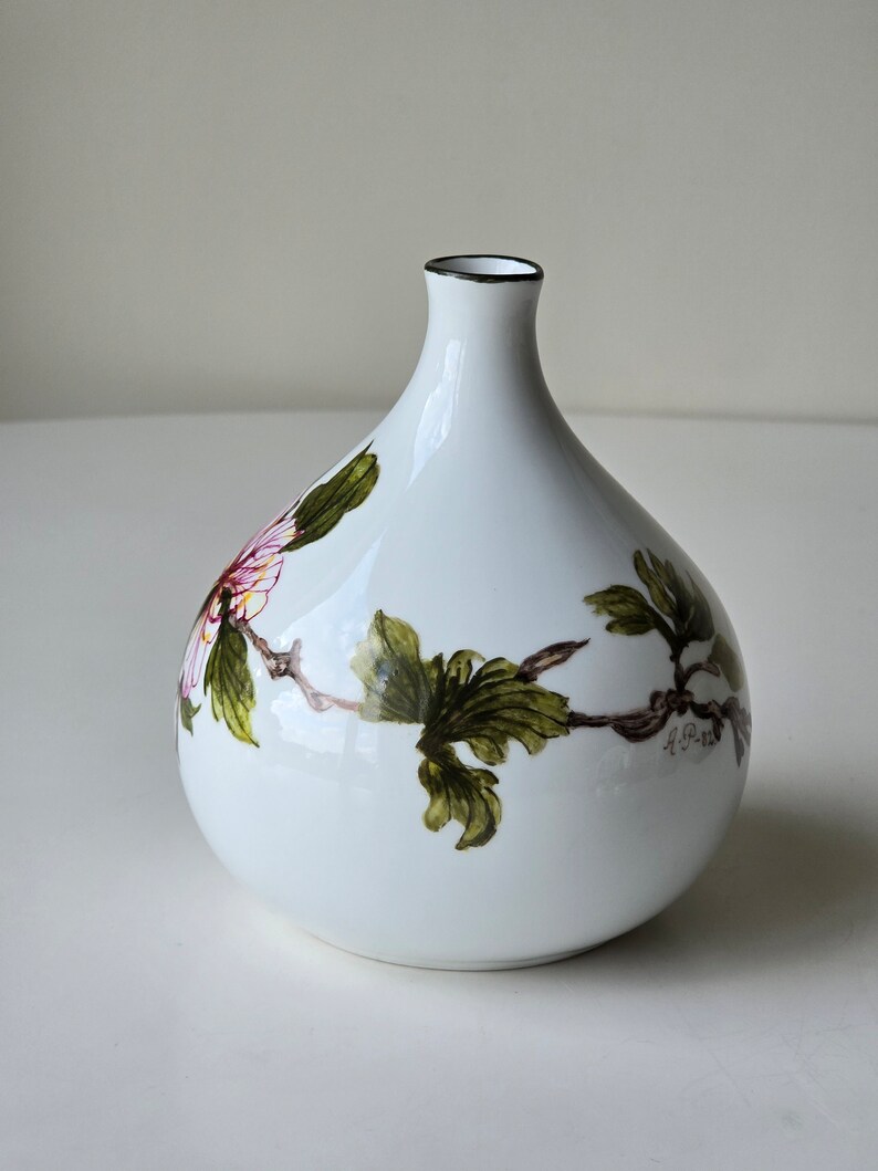 Vintage Hand-painted Porcelain Vase - Bird and Branch Design | - Etsy