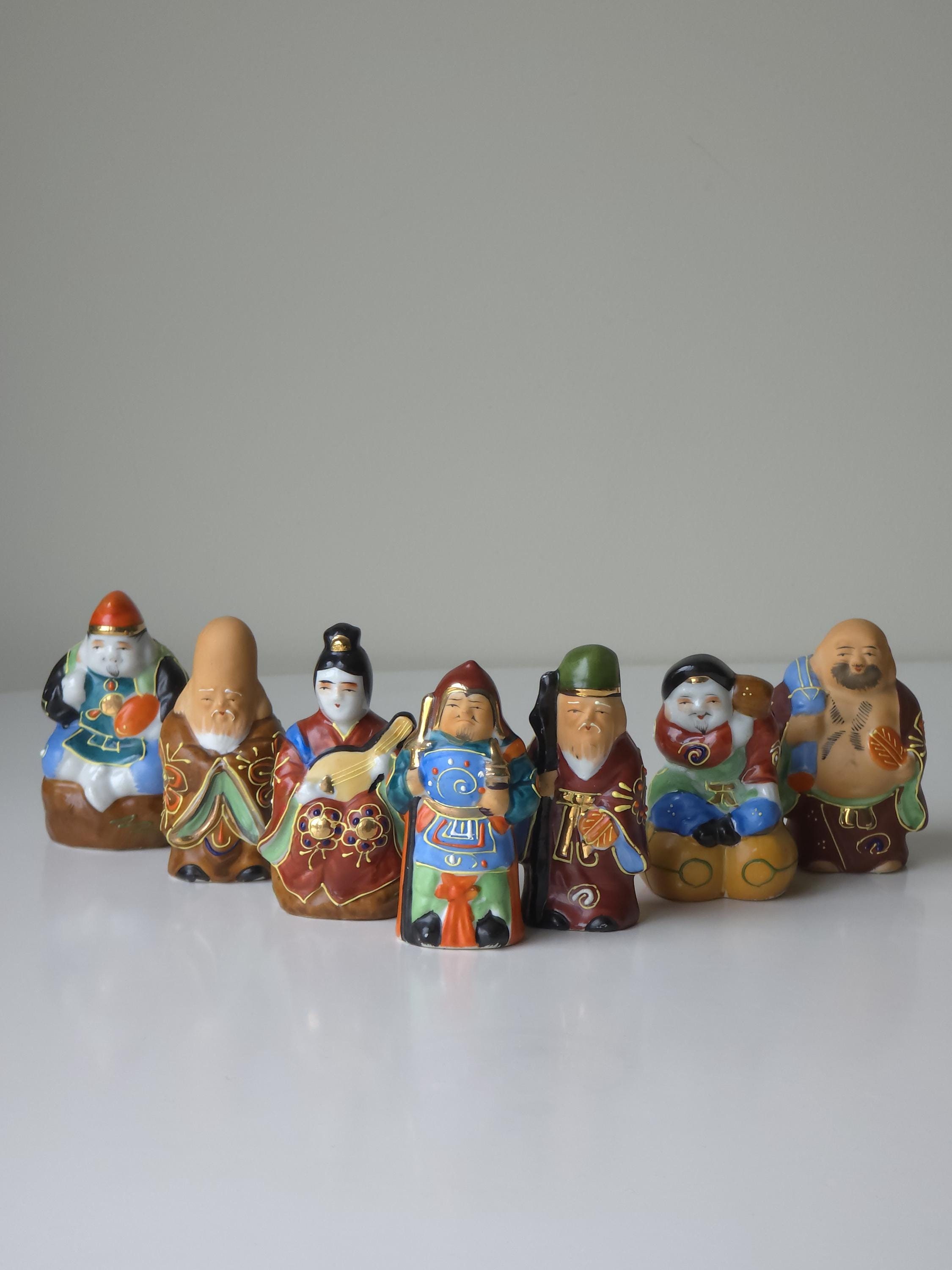七福神像 約20cm Vintage Japanese Seven Lucky Gods Nodder Kokeshi | Shichi