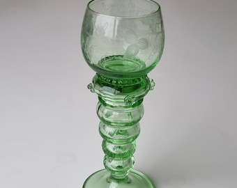 1920s German Green Glass Roemer Wine Glass | Made in Germany |