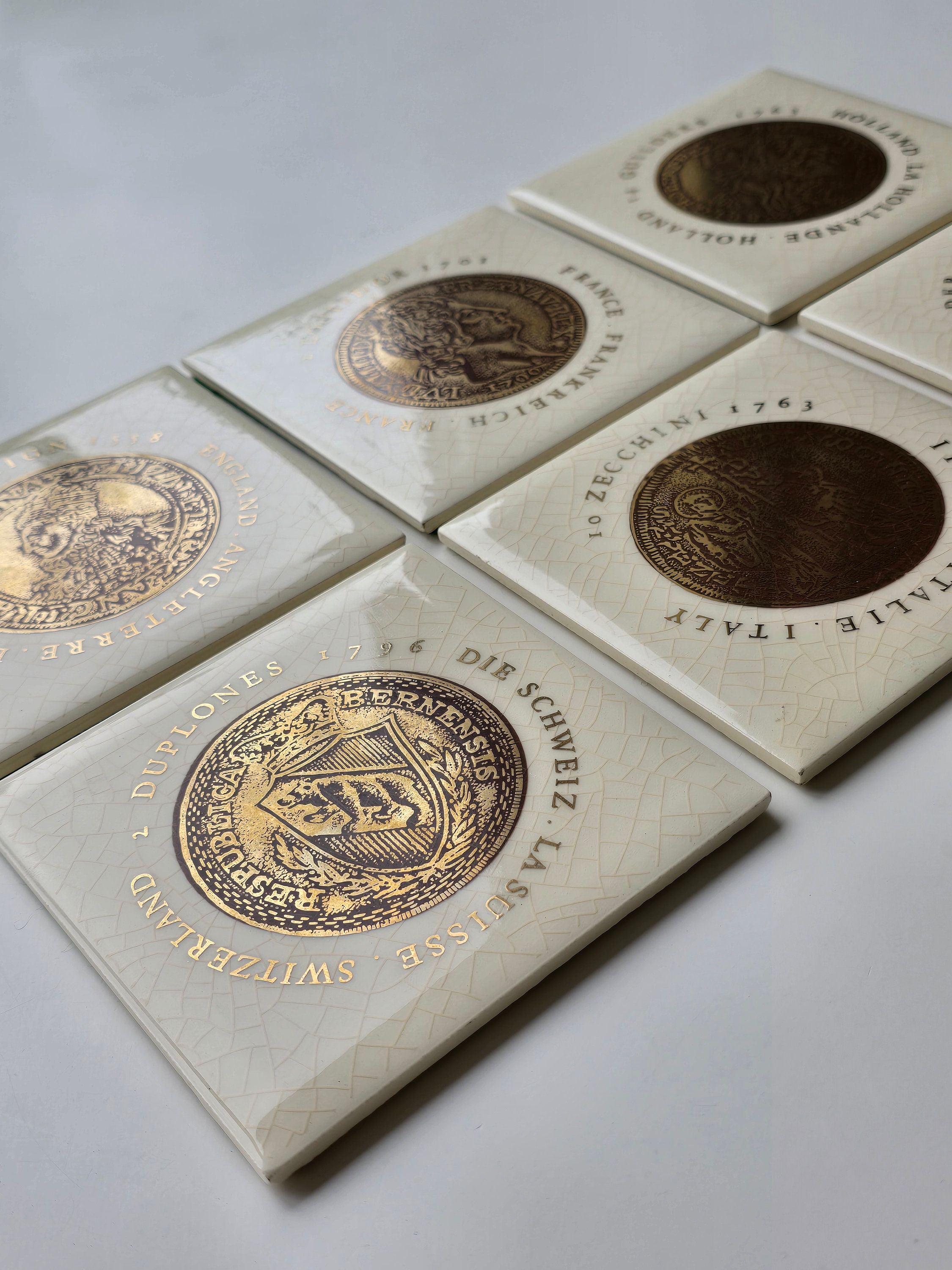 Set of 6 Vintage Ceramic Coin Coffee Coasters - Historical European ...
