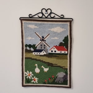 Mid-century Swedish Embroidered Folk Art Wall Hanging Twist Stitched Wool Tapestry Embroidery | Traditional Folklore |