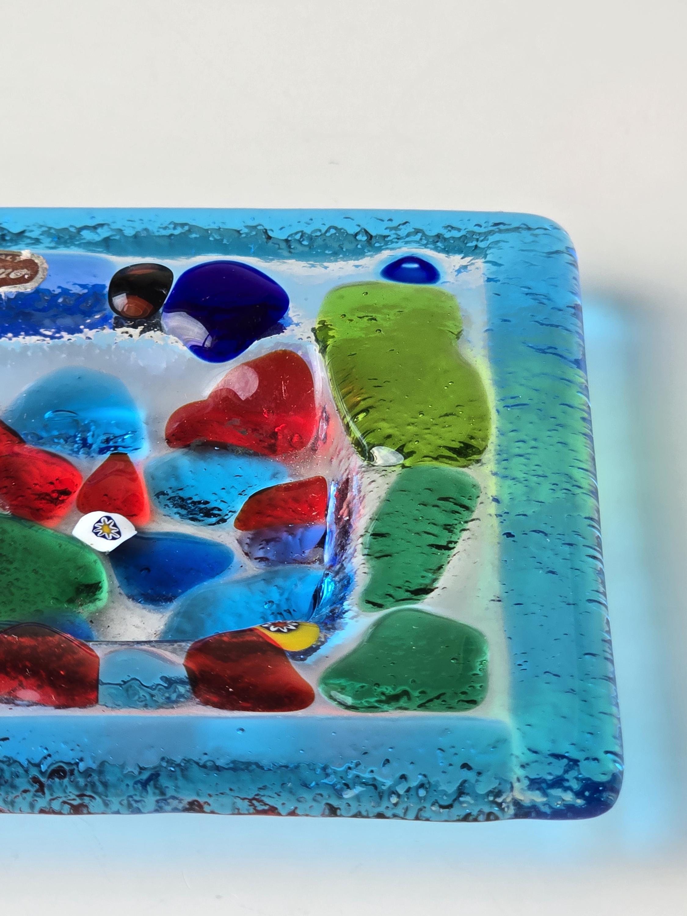 ヴィンテージ ムラーノ ガラス 装飾プレート/灰皿 - 鮮やかなマルチ