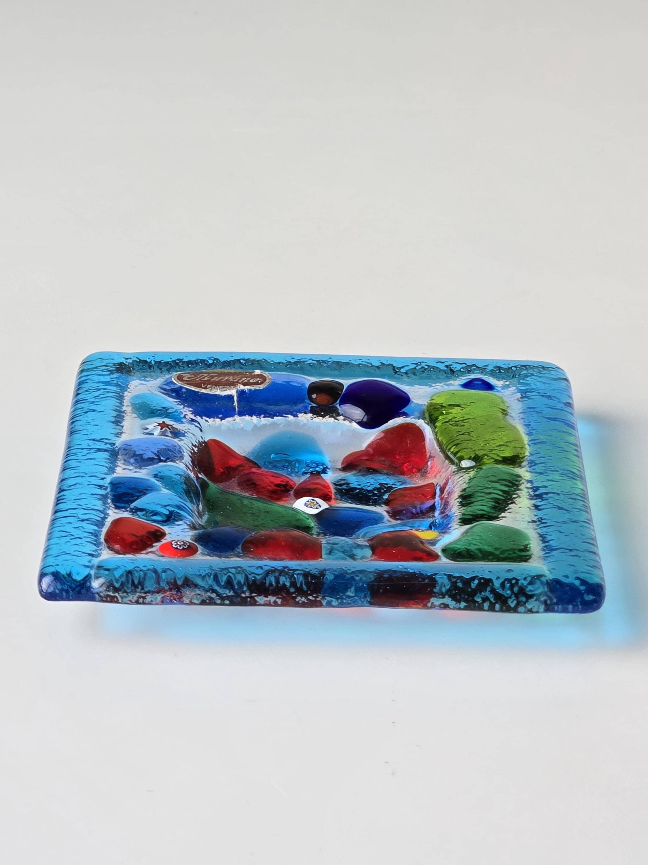 ヴィンテージ ムラーノ ガラス 装飾プレート/灰皿 - 鮮やかなマルチ