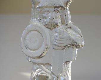 Vintage Magnor Glass Viking Paperweight Sculpture - Handmade in Norway