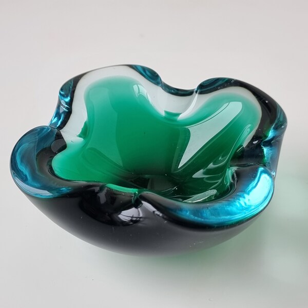Vintage Murano Glass Green Ashtray | Made in Italy, 1960s |