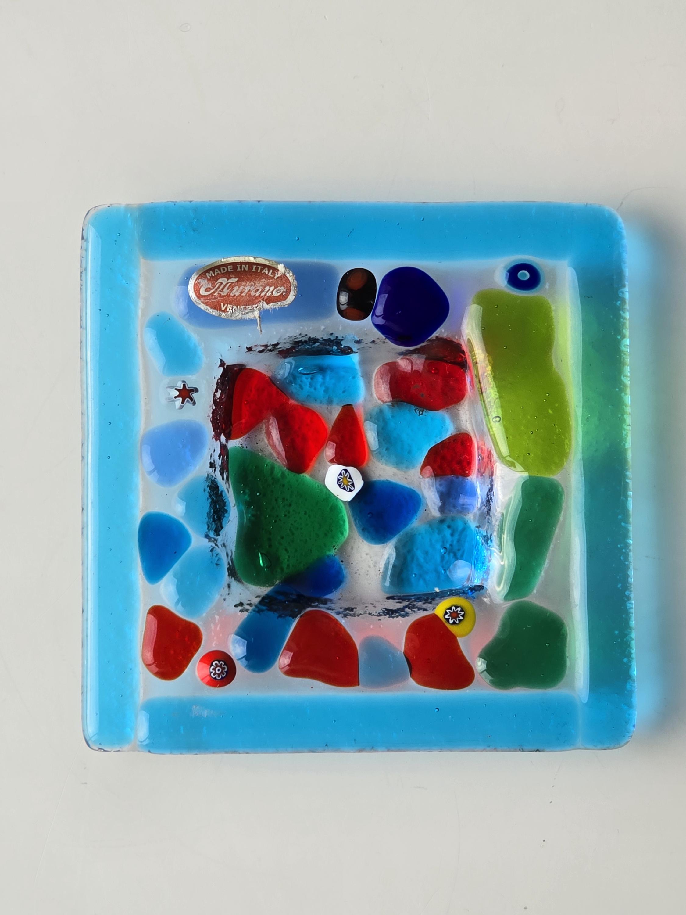 ヴィンテージ ムラーノ ガラス 装飾プレート/灰皿 - 鮮やかなマルチ