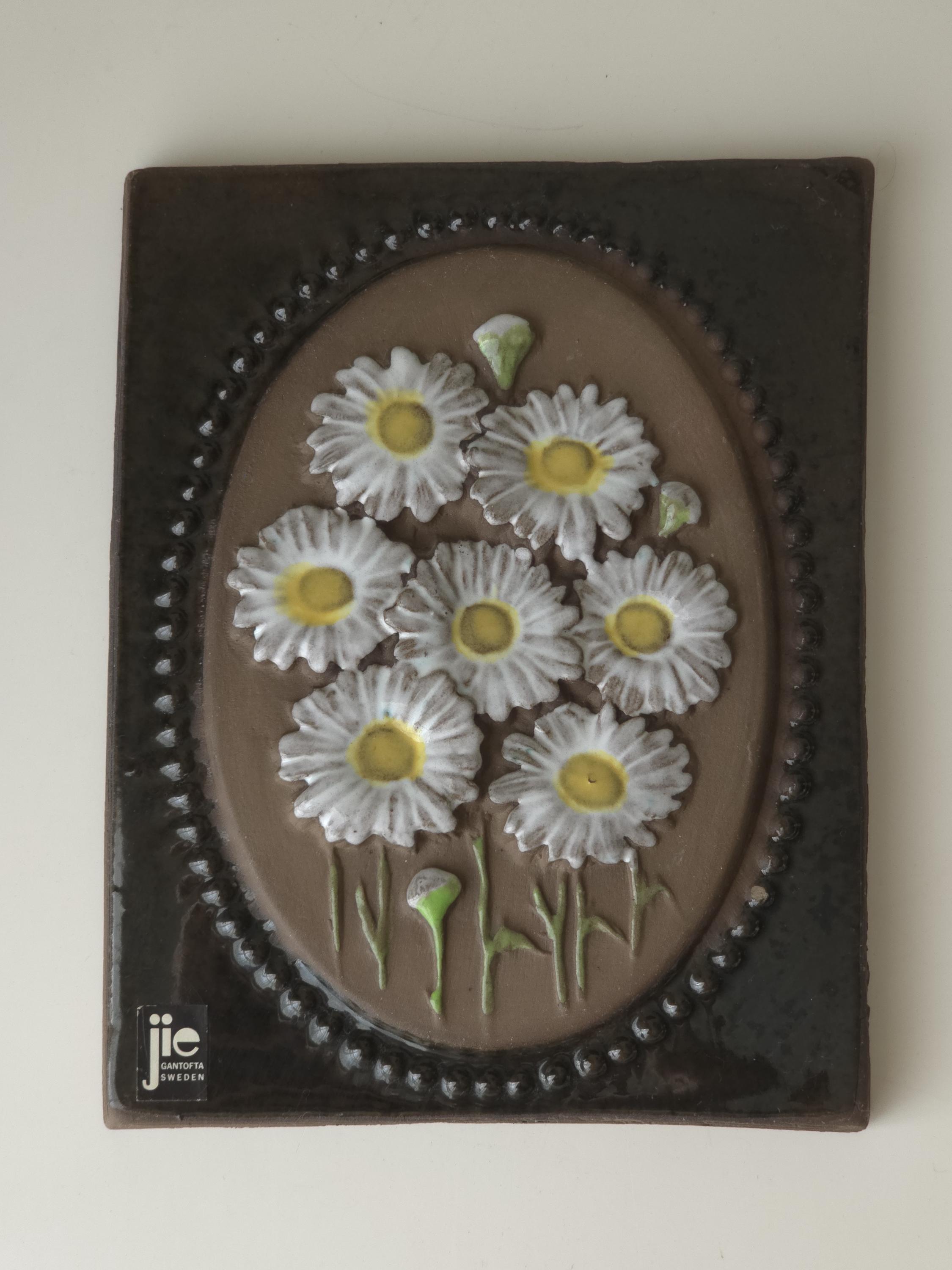 jie Gantofta/sweden陶板 Vintage Jie Gantofta Sweden Ceramic Wall Plaque by Aimo