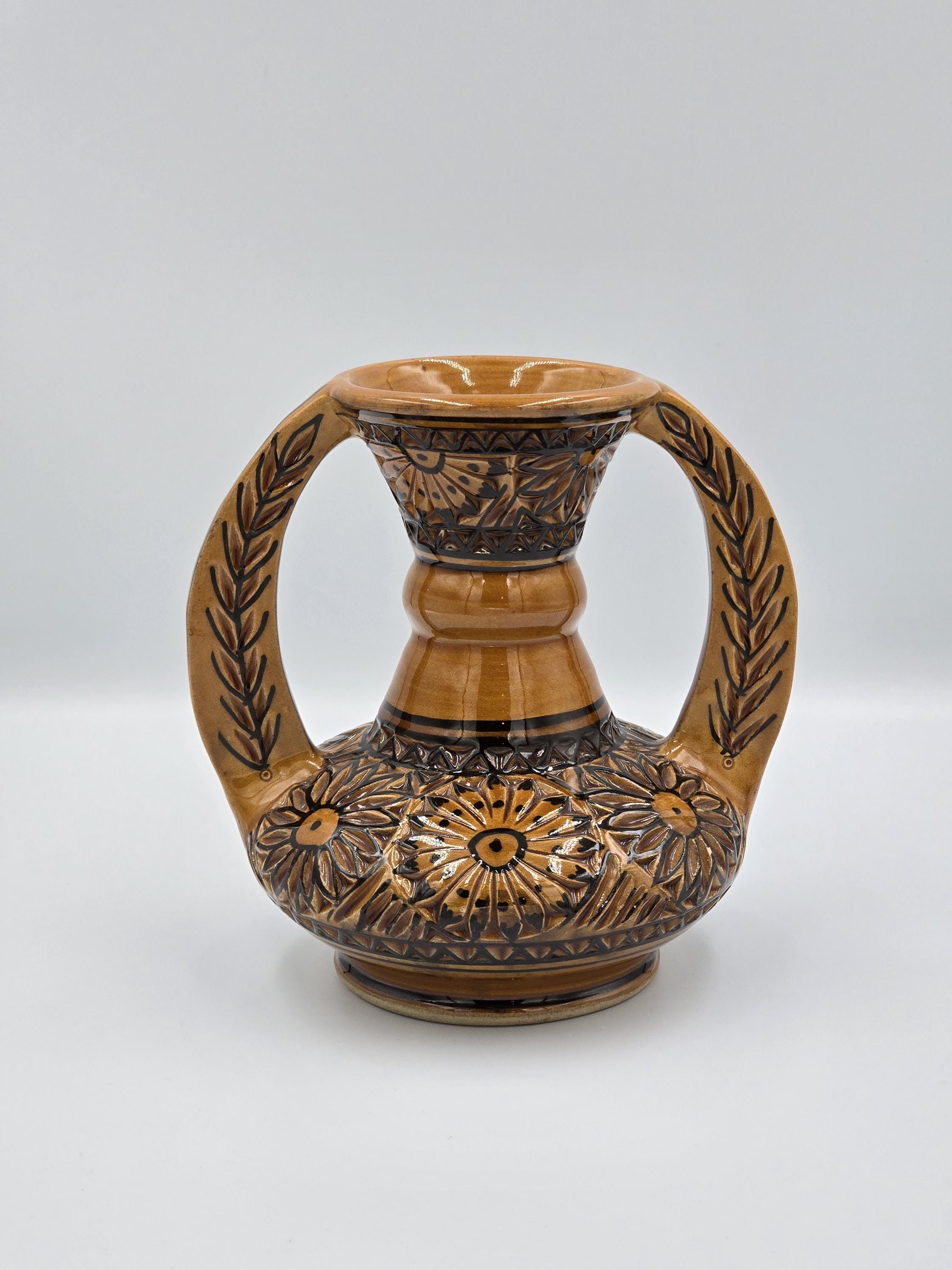 工芸品 Scandinavian Vintage vase Vintage Saga Norsk Design Handcrafted Silkscreen Vase or Pitcher