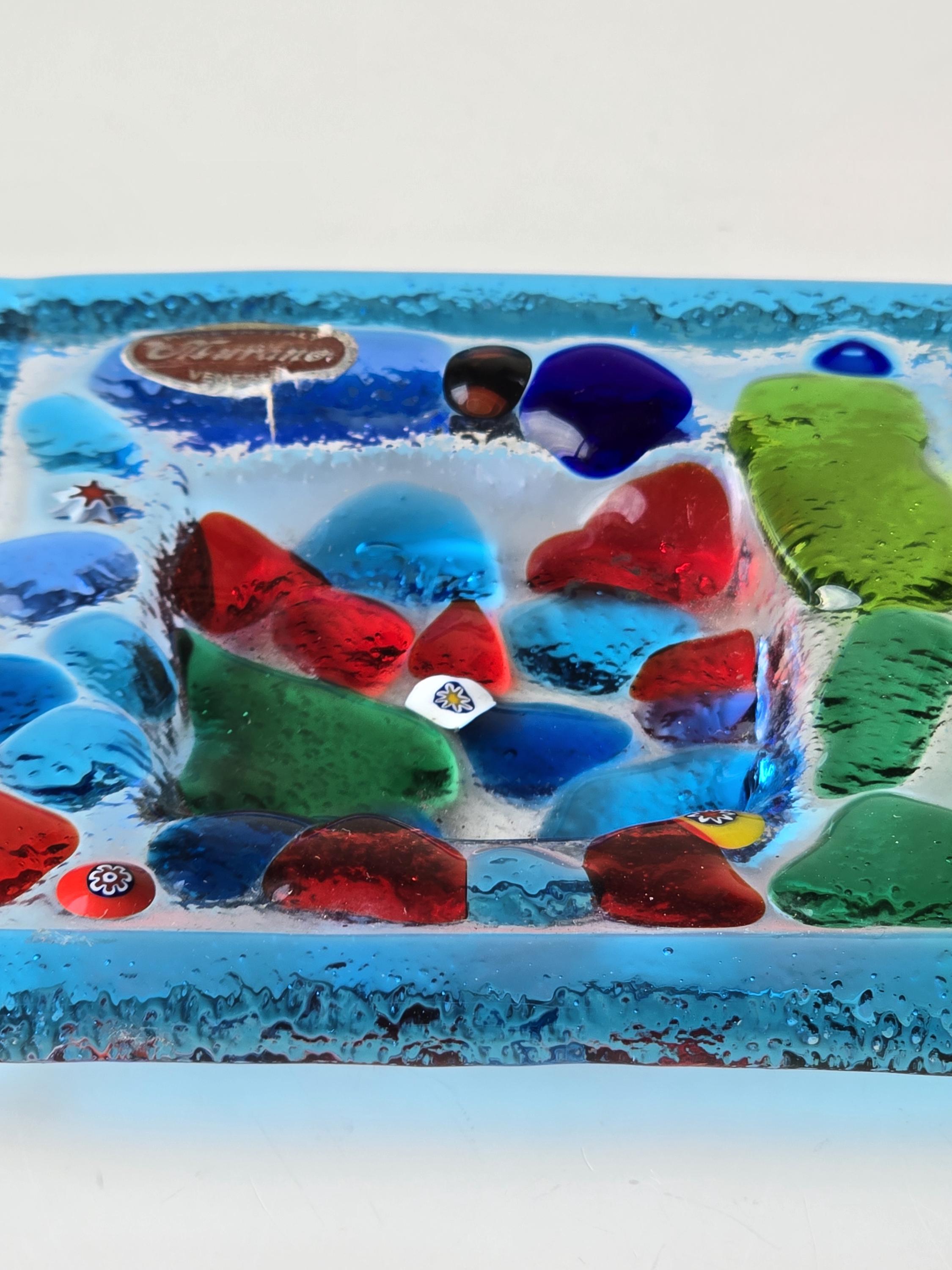 ヴィンテージ ムラーノ ガラス 装飾プレート/灰皿 - 鮮やかなマルチ