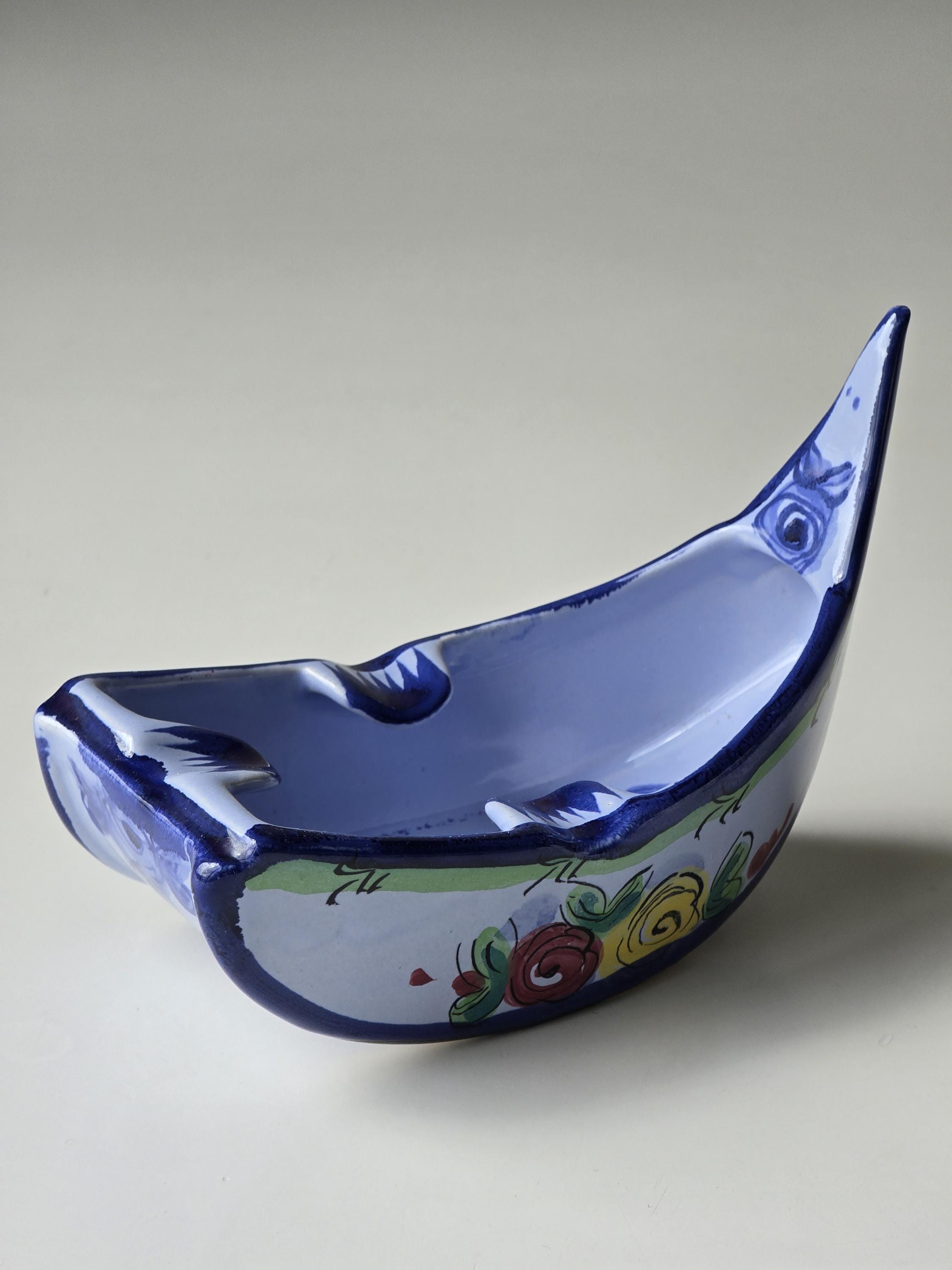 Vintage Vestal Portugal Hand-painted Ceramic Ashtray – Boat Shaped