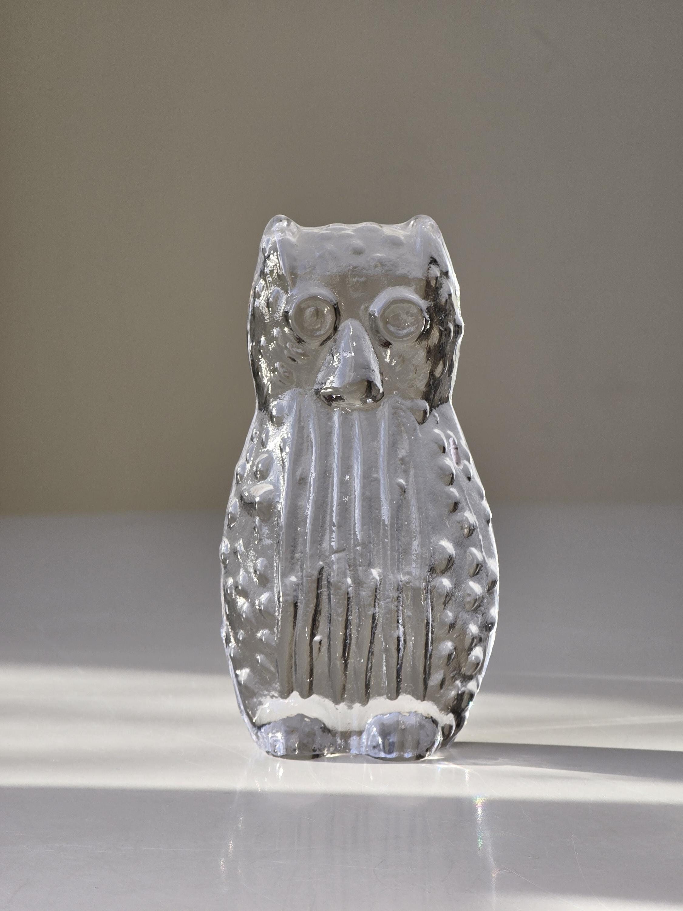 Vintage Swedish Owl Glass Paperweight | Made in Sweden |