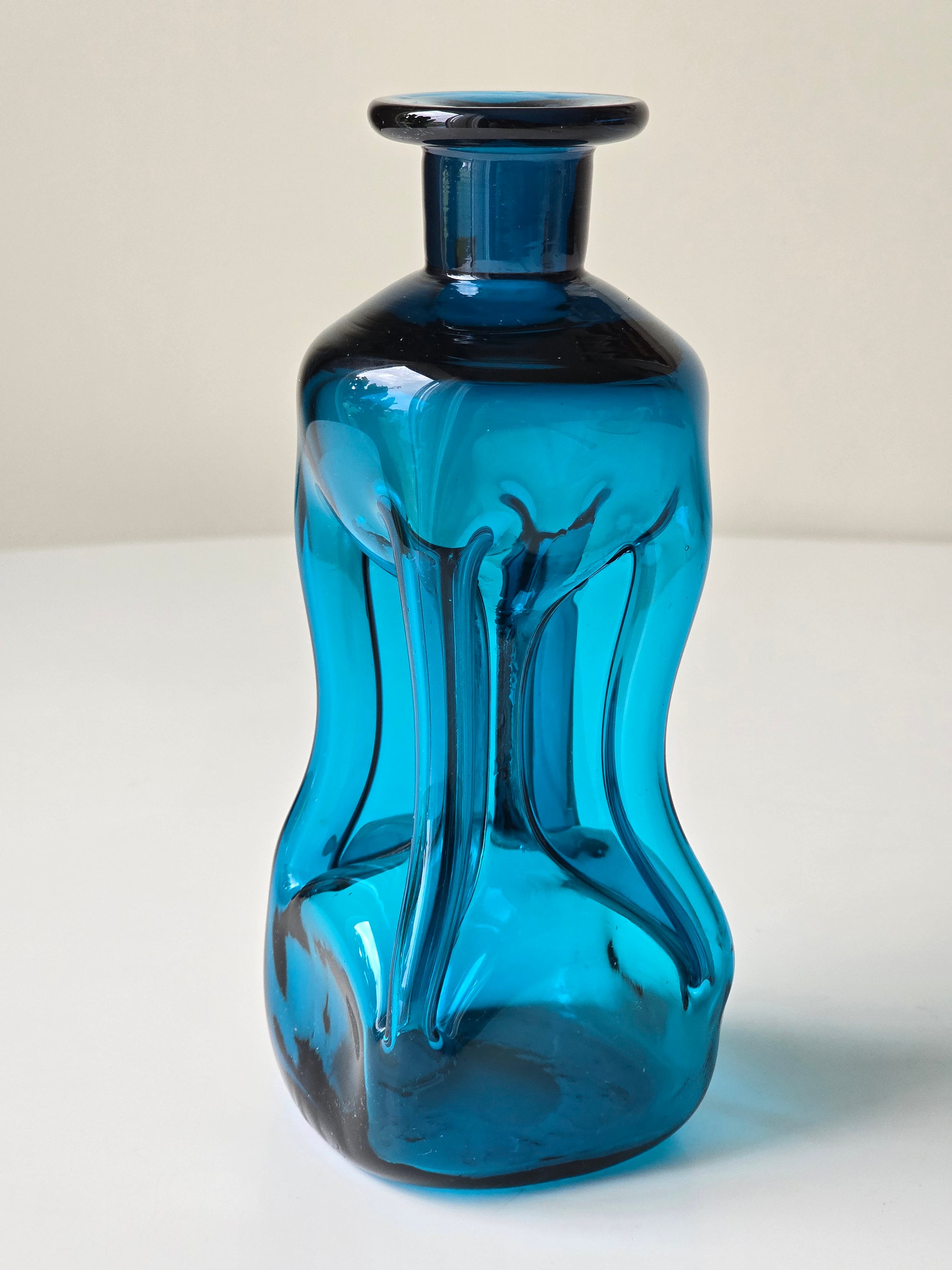 Vintage Holmegaard Kluk Kluk Blue Glass Bottle / Vase by