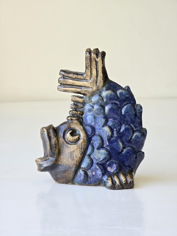 希少 EGO STENGODS Willy Fischer ホース 1960年代 Vintage Ego Stengods Willy Fischer Fish Sculpture | Made in Sweden