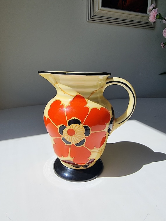 Art Deco Ditmar Urbach Hand-painted Ceramic Pitcher | Made in