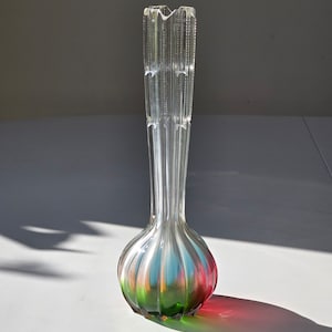 Vintage 1960s French Art Glass Vase – Colorful Ribbed Mid-Century Modern Design