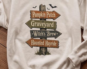 Halloween Signpost Shirt, Vintage Directional Sign Tee, Retro Spooky Sweatshirt, Comfort Colors Women's Tee