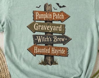 Halloween-wegwijzershirt, vintage richtingaanwijzer-shirt, retro griezelig sweatshirt, Comfort Colors dames-T-shirt
