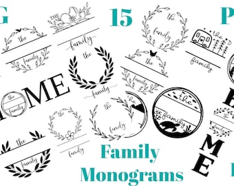 Delat familjemonogramalfabet SVG, DXF, PNG, delat monogramramalfabet, klippfil för Cricut, 15 individuella stilar Svg Png-klippfiler