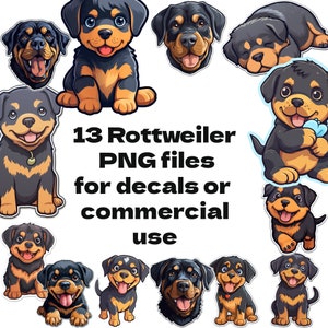 13 Rottweiler dog puppy bundle PNG files for vinyl stickers decals for laptop car commercial use