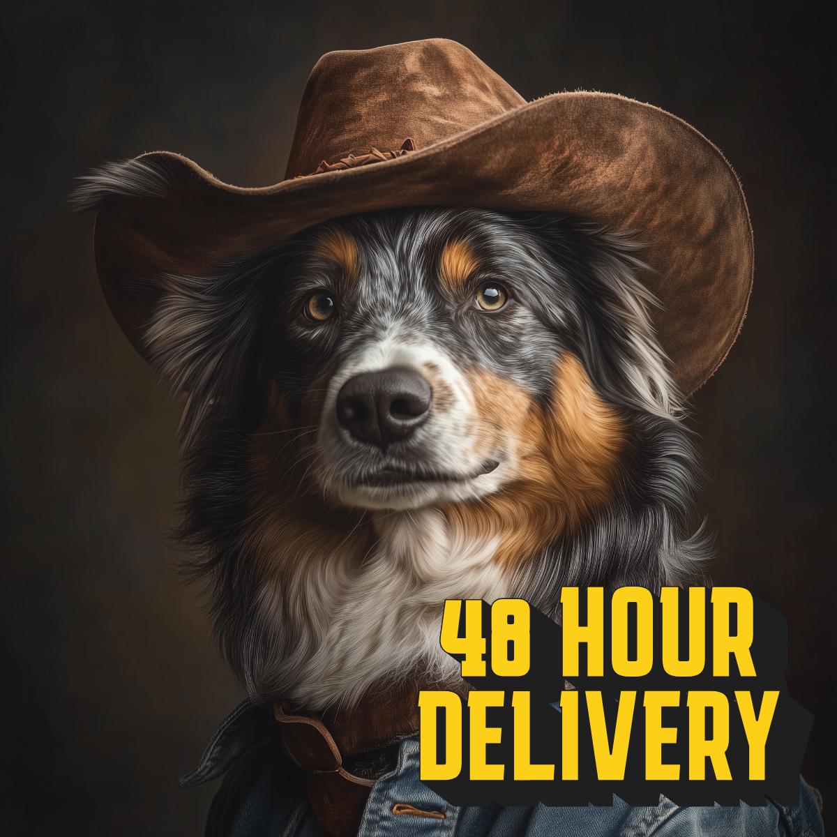 Custom Cowboy Pet Portrait – Western Dog Artwork from Your Photo | Personalized Digital Pet Illustration