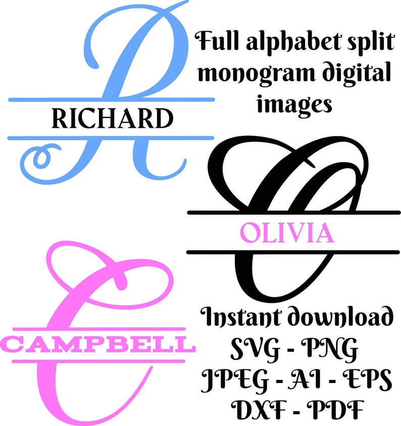Split Monogram Design Split Monogram Alphabet SVG, DXF, PNG, Split Monogram Frame Alphabet ...