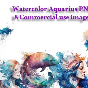 Aquarelle Verseau Horoscope Clipart - téléchargement immédiat usage commercial PNG Clipart - rose noir arc-en-ciel couleur tie-dye Bundle impression
