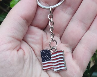 American Flag Enamel Keychain, Silver Colored, USA Flag, US Flag, United States Flag, Patriotic, Gift for Veteran, Memorial Day, 4th of July