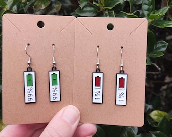 Battery Earrings, Battery Percentage Earrings, Social Battery, Low Battery, Fully Charged, Gift for Her
