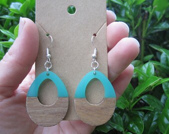 Valentine Bohemian chic Gift for her Dangle earrings Wood and Resin Earrings for Women Wood earrings Acrylic earrings Drop earrings