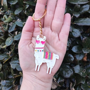 Alpaca Keychain, Llama Keychain, Gold Plated, Llama with Heart Sunglasses, Animal Keychain, Farm, Unique, Gift for Her