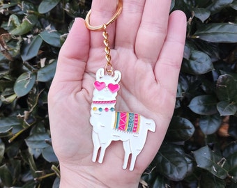 Alpaca Keychain, Llama Keychain, Gold Plated, Llama with Heart Sunglasses, Animal Keychain, Farm, Unique, Gift for Her