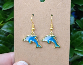 Gold Plated Dolphin Earrings, Sea Animals, Beluga Earrings, Sea Life, Beach, Marine Life, Ocean, Gift for Dolphin Lover