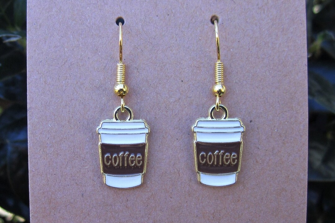 Coffee Cup Earrings, Gold Plated, Coffee Earrings, Coffee Lover, Latte