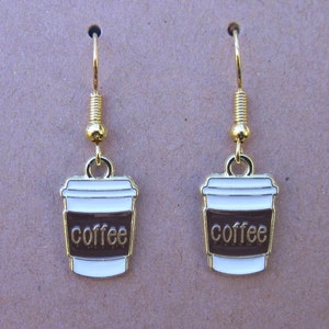 Coffee Cup Earrings, Gold Plated, Coffee Earrings, Coffee Lover, Latte Earrings, Coffee Jewelry, Gift for Barista, Espresso